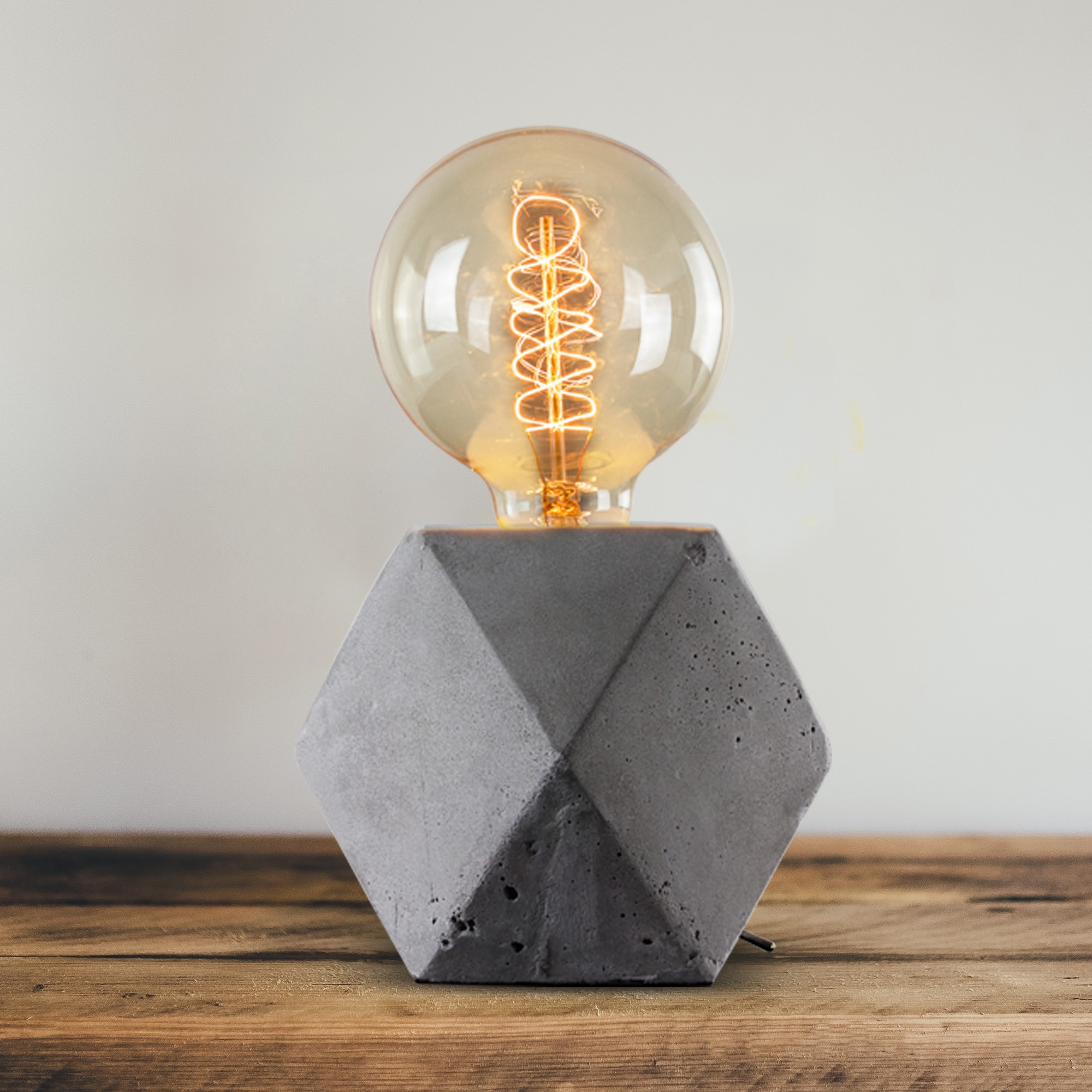 Geometric Hexagon Concrete Cement Accent Table Lamp